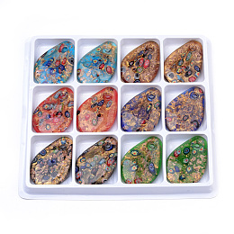 Handmade Gold Sand Lampwork Big Pendants, Inside Millefiori Glass, teardrop, Mixed Color, 61~62x40~41x8~9mm, Hole: 5mm, 12pcs/box