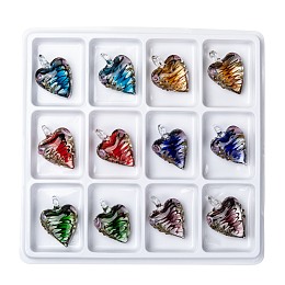 Honeyhandy Handmade Goldensand Lampwork Pendants, Heart, Mixed Color, 42~52x30~33x15~17mm, Hole: 5~10m, 12pcs/box