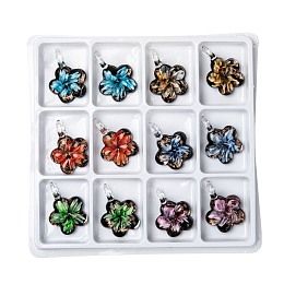 Honeyhandy Handmade Gold Sand Lampwork Pendants, Flower, Mixed Color, 49x34x13mm, Hole: 7.5mm, 12pcs/box