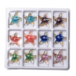 Honeyhandy Handmade Lampwork Pendants, Starfish/Sea Stars, Mixed Color, 42x47x13mm, Hole: 7mm, 12pcs/box