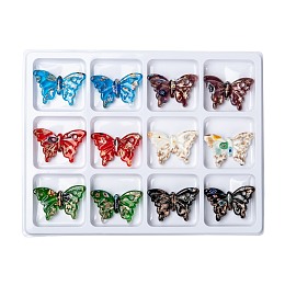 Honeyhandy Handmade Gold Sand Lampwork Pendants, Butterfly, Mixed Color, 38x61x11mm, Hole: 4mm, 12pcs/box