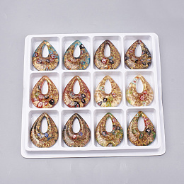 Honeyhandy Handmade Gold Sand Lampwork Big Pendants, Inside Millefiori Glass, teardrop, Mixed Color, 52~53x37~38x11~12mm, Hole: 28x12mm, Box Size: 20x19.5x1.3cm, about 12pcs/box