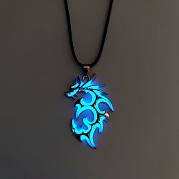 Honeyhandy Luminaries Alloy Dragon Pendant Necklace, Glow In The Dark Jewelry for Women, Light Sky Blue, 23.62 inch(60cm)