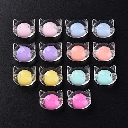 Honeyhandy Transparent Acrylic Beads, Bead in Bead, Cat, Mixed Color, 16x18.5x14.5mm, Hole: 3.5mm, about 196pcs/500g