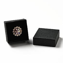 Honeyhandy Texture Paper Jewelry Gift Boxes, with Sponge Mat Inside, Square, Black, 5.1x5.1x3.3cm, Inner Diameter: 4.6x4.6cm, Deep: 3cm