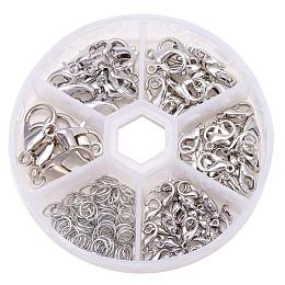 ARRICRAFT 1 Box Platinum Alloy 70 pcs Mixed Size Lobster Claw Clasps + 40~50 pcs 6mm Open Jump Rings Value Pack Box Set Assortment Nickel Free