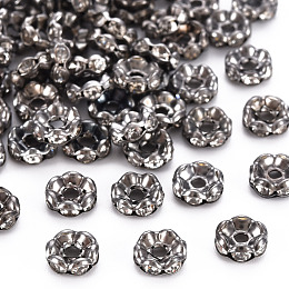 Honeyhandy Iron Rhinestone Spacer Beads, Grade A, Rondelle, Waves Edge, Gunmetal, 6x2.5mm, Hole: 1.5mm