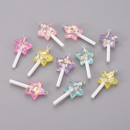 Honeyhandy Resin Pendants, Imitation Lollipop, Star, Mixed Color, 41x20x7mm, Hole: 1.8mm