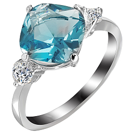 Honeyhandy Fashion Classical Platinum Plated Brass Elegant Square Cubic Zirconia Rings, Sky Blue, Size 6, 16mm