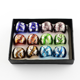 Honeyhandy Valentines Day Gift Handmade Silver Foil Lampwork Wide Band Rings, Mixed Color, 17~19mm, about 12pcs/box