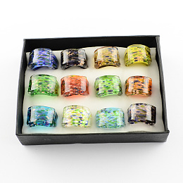 Honeyhandy Handmade Gold Sand Lampwork Wide Band Rings, Mixed Color, 17~19mm, about 12pcs/box