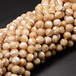 Honeyhandy Natural Sea Shell Beads Strands, Round, Light Salmon, 10mm, Hole: 1mm, about 40pcs/strand, 15.75 inch