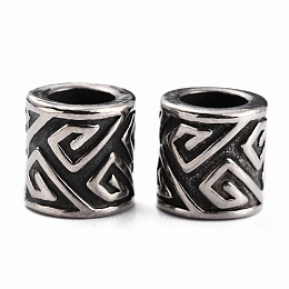 Honeyhandy 304 Stainless Steel Beads, European Style Beads, Large Hole Beads, Column, Antique Silver, 10x9.5mm, Hole: 6mm