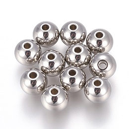 Honeyhandy 201 Stainless Steel Beads, Round, Stainless Steel Color, 8x7mm, Hole: 1.8~2mm