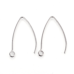 Honeyhandy 304 Stainless Steel Earring Hooks, with Horizontal Loop, Stainless Steel Color, 29~30x20x0.9mm, Hole: 2mm, 19 Gauge, Pin: 0.9mm