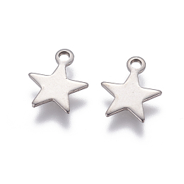Honeyhandy 304 Stainless Steel Charms, Star, Stainless Steel Color, 10x8.5x1mm, Hole: 1.4mm