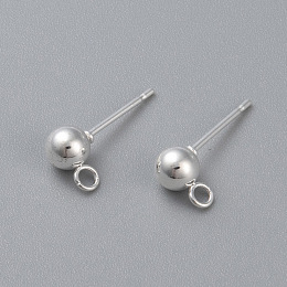 Honeyhandy 304 Stainless Steel Ball Stud Earring Post, Earring Findings, with Loop, Round, Silver, 16x5mm, Hole: 1.8mm, Pin: 0.8mm, Round: 5mm