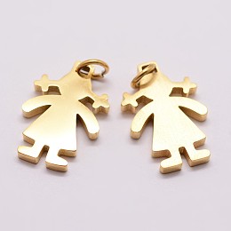 Honeyhandy 316 Surgical Stainless Steel Pendants, Girl Silhouette Pendants, Real 18K Gold Plated, 18x12x2mm, Hole: 3mm