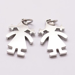 Honeyhandy 316 Surgical Stainless Steel Pendants, Girl Silhouette Pendants, Stainless Steel Color, 18x12x2mm, Hole: 3mm