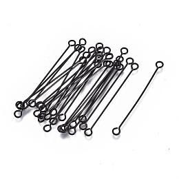 Honeyhandy 304 Stainless Steel Eye Pins, Double Sided Eye Pins, Electrophoresis Black, 36x3x0.6mm, Hole: 1.6mm