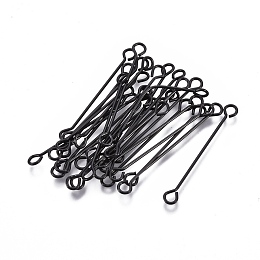 Honeyhandy 304 Stainless Steel Eye Pins, Double Sided Eye Pins, Electrophoresis Black, 26x3x0.5mm, Hole: 1.7mm