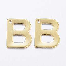 Honeyhandy 304 Stainless Steel Charms, Letter, Initial Charms, Letter.B, 11x6~12x0.8mm, Hole: 1mm