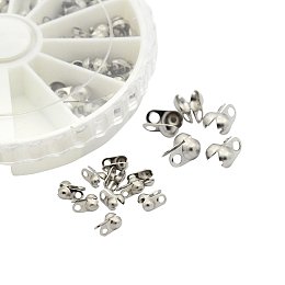 NBEADS 1 Box 100 PCS Stainless Steel Bead Tips, Clamshell Fold-over Bead Tips Knot Covers End Caps for Knots & Crimp Findings