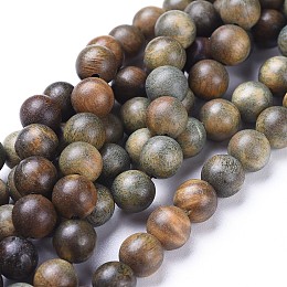 Honeyhandy Natural Sandalwood Beads Strands, Round, Olive, 6mm, Hole: 1mm, about 64pcs/strand, 15.7 inch(40cm)