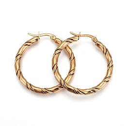 Honeyhandy 304 Stainless Steel Hoop Earrings, Hypoallergenic Earrings, Ring, Twisted, Golden, 36x35x3.5mm, Pin: 1mm