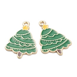 Honeyhandy Alloy Enamel Pendants, for Christmas, Light Gold Plated, Christmas Tree, Green, 27x18x1mm, Hole: 1mm