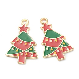 Honeyhandy Alloy Enamel Pendants, for Christmas, Light Gold Plated, Christmas Tree, Red, 26.5x16x1mm, Hole: 1mm