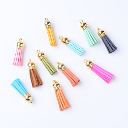 Honeyhandy Faux Suede Tassel Pendant Decorations, with CCB Plastic Cord Ends, Mixed Color, 35~37x10mm, Hole: 2.5~3mm