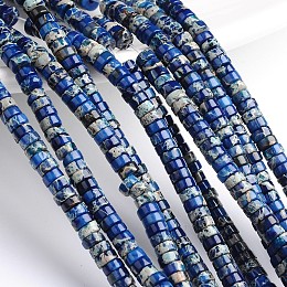 Honeyhandy Dyed & Heated Natural Imperial Jasper Beads Strands, Heishi Beads, Flat Round/Disc, Blue, 6x3mm, Hole: 1mm, about 128pcs/strand, 16 inch.