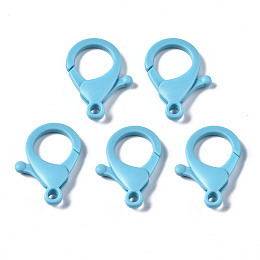 Honeyhandy Plastic Lobster Claw Clasps, Sky Blue, 35x24.5x6mm, Hole: 3mm