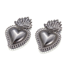 Honeyhandy Alloy Pendants, Sacred Heart, Heart of Holy Flame, Gunmetal, 40x25x3.5mm, Hole: 1.5mm