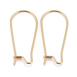 Honeyhandy 316 Surgical Stainless Steel Hoop Earring Findings, Kidney Ear Wires, Real 18k Gold Plated, 10 Gauge, 25x12x2.5mm, Pin: 0.7mm