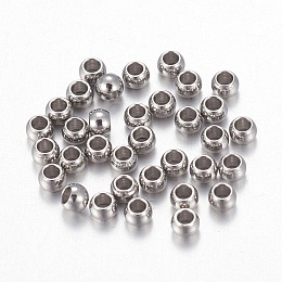 Honeyhandy 202 Stainless Steel Beads, Round, Stainless Steel Color, 2x1.5mm, Hole: 1mm