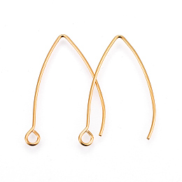 Honeyhandy 304 Stainless Steel Earring Hooks, Ear Wire, with Horizontal Loop, Golden, 29~30x20x0.9mm, Hole: 2mm, Pin: 0.9mm