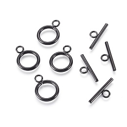 Honeyhandy 304 Stainless Steel Toggle Clasps, Ring, Electrophoresis Black, Ring: 18.5x14x2mm, Inner Diameter: 10mm, Bar: 20x7x2mm, Hole: 3mm