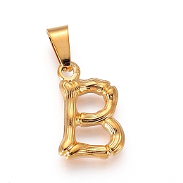 Honeyhandy 304 Stainless Steel Pendants, Bamboo Style, Letter, Golden Color, Letter.B, 18x12x3mm, Hole: 3x7mm