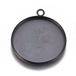 Honeyhandy 304 Stainless Steel Pendant Cabochon Settings, Plain Edge Bezel Cups, Flat Round, Electrophoresis Black, Tray: 25mm, 30.5x26.5x2mm, Hole: 2.2mm