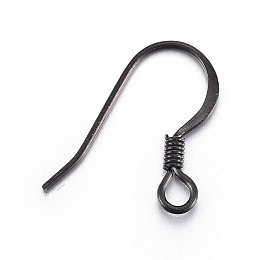 Honeyhandy Stainless Steel French Earring Hooks, with Horizontal Loop, Flat Earring Hooks, Electrophoresis Black, 16x16x1.5mm, Hole: 2mm, Pin: 0.6mm