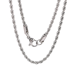 Honeyhandy Non-Tarnish 304 Stainless Steel Rope Chain Necklaces, Stainless Steel Color, 17.7 inch(45cm), 2.3mm