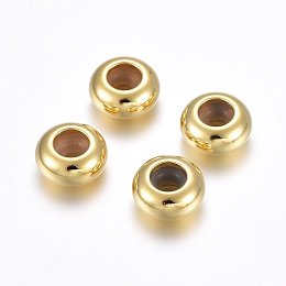 Honeyhandy 201 Stainless Steel Beads, with Rubber Inside, Slider Beads, Stopper Beads, Rondelle, Golden, 6x3mm, Hole: 2.7mm, Rubber Hole: 1.5mm