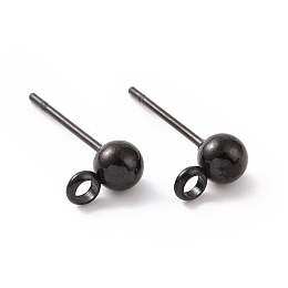 Honeyhandy 304 Stainless Steel Ball Post Stud Earring Findings, with Loop and 316 Surgical Stainless Steel Pin, Electrophoresis Black, 17x9x6mm, Hole: 1.6mm, Pin: 0.8mm