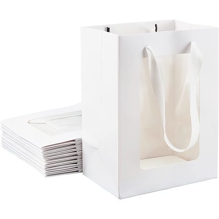 BENECREAT 10 Packs White Kraft Paper Bag with Window 8x6x4