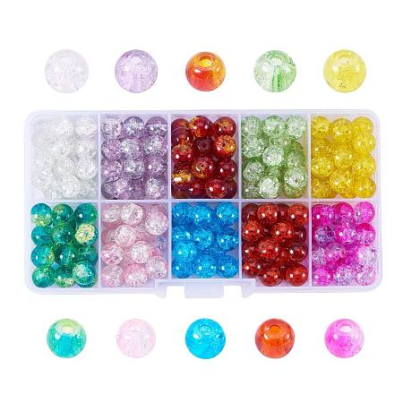 ARRICRAFT 1 Box (about 200pcs) 10 Color Handcrafted Crackle Lampwork Glass Round Beads Assortment Lot for Jewelry Making, 8mm, Hole: 1.3mm