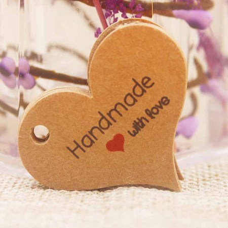 Honeyhandy Paper Gift Tags, Hang Tags, For Arts and Crafts, For Valentine's Day, Thanksgiving, Heart with Word Thank You, BurlyWood, 32x39x0.4mm, Hole: 4mm