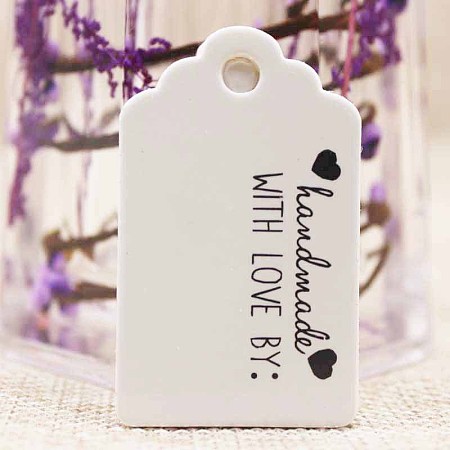 Honeyhandy Paper Gift Tags, Hange Tags, For Arts and Crafts, For Wedding, Valentine's Day, Rectangle with Word Handmade with Love, White, 50x30x0.4mm, Hole: 5mm