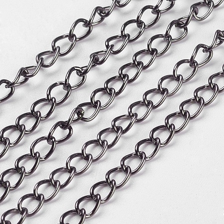 Honeyhandy Iron Twisted Chains, Curb Chains, Unwelded, with Spool,  Gunmetal, 5x3.5x0.8mm, about 328.08 Feet(100m)/roll